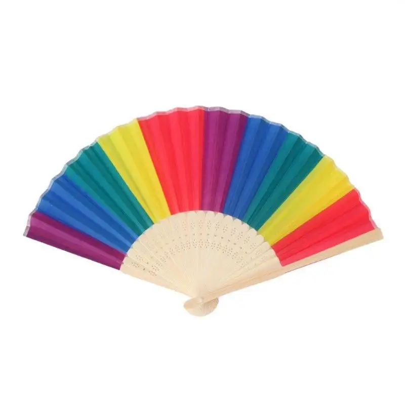 

2018 High Selling Handmade Bamboo Party Fan Women Quality Belly Fan Rainbow Colors 38x20cm