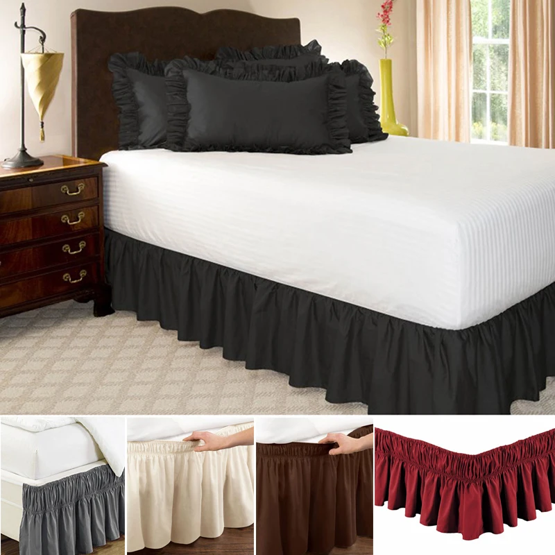 

Hotel Bed Skirt Wrap Around Elastic Bed Shirts Without Bed Surface Twin/Full/Queen/King Size 38cm Height for Home Bedroom Decor