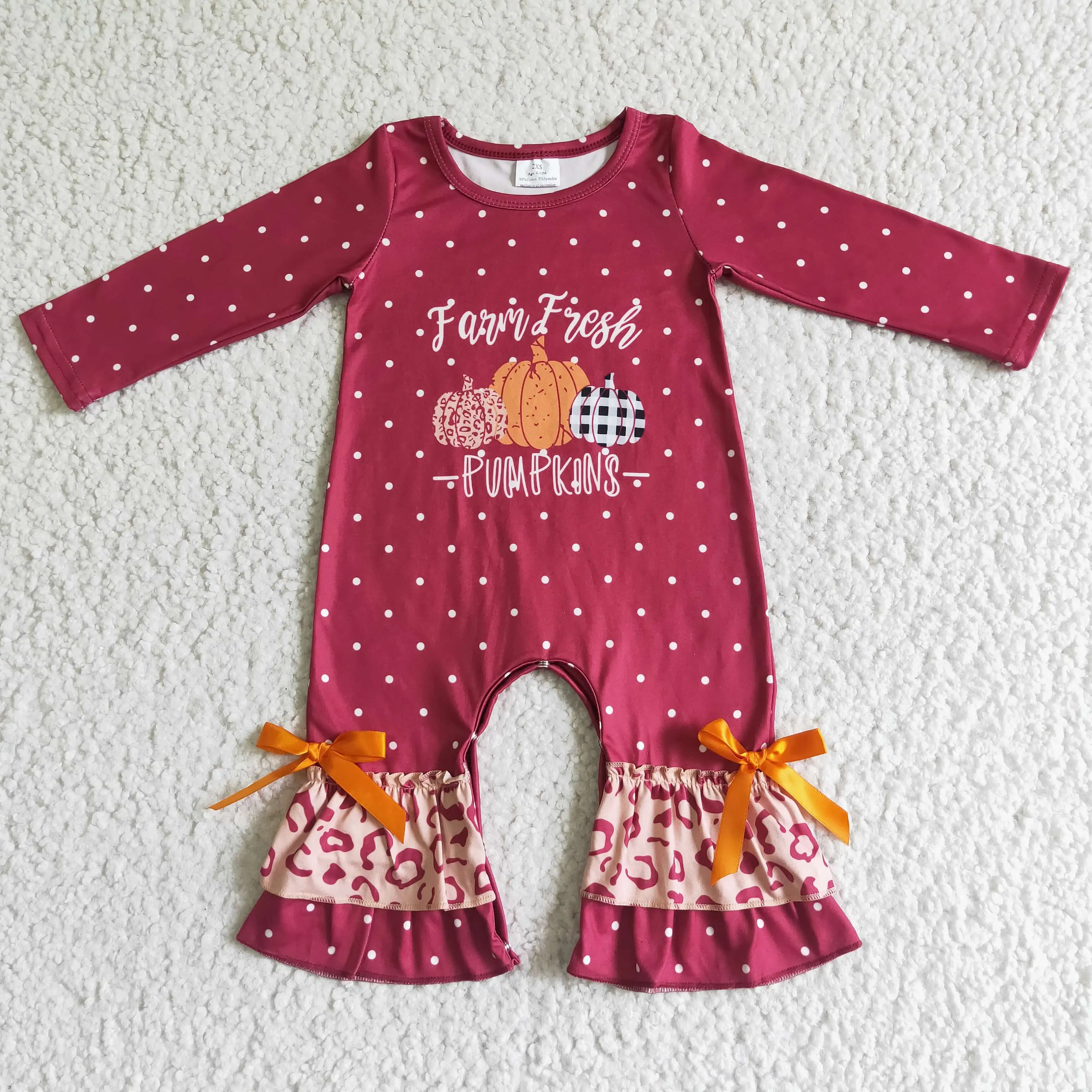 

halloween infants baby girls polka dot and leopard print romper with pumpkins