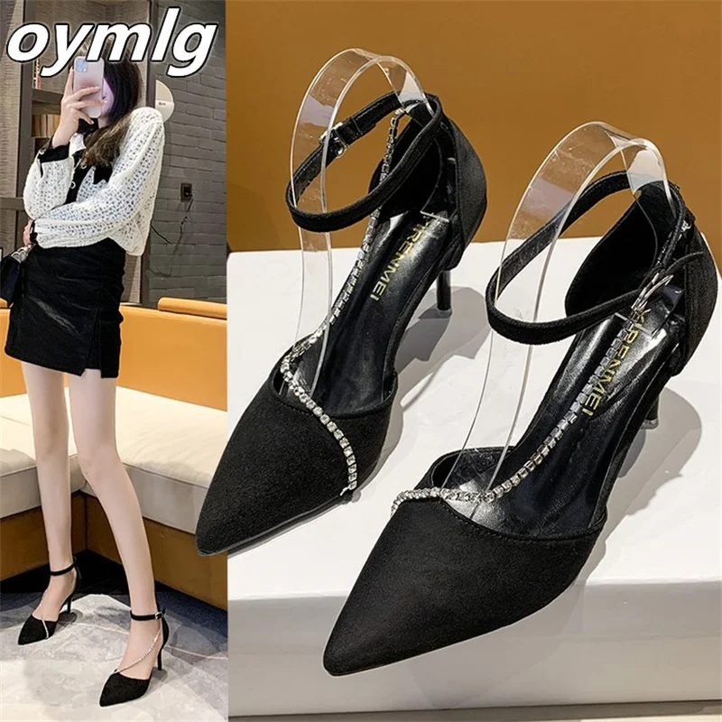 

2022 spring new hollow diamond sandals women's high-heeled fashion trendy shoes pointed toe slim women's shoes