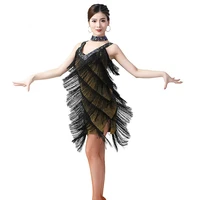women sequined fringed skirt prom dance skirt competition dress stage latin dance dress v neck fringed dance dress