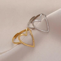 new fashion vintage simple personality gold silver color heart open ring wedding party punk ladies ring couple jewelry gift