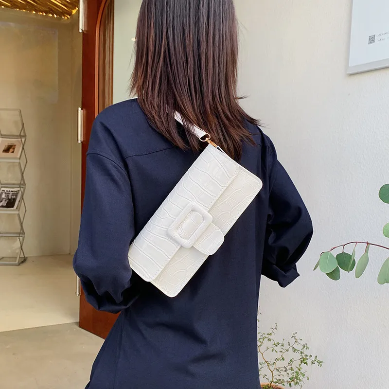 

2022 New Fashion Women Flap Shoulder Bag Stone Pattern Baguette Bags Pu Leather Square Female Designer Handbags for Ladies
