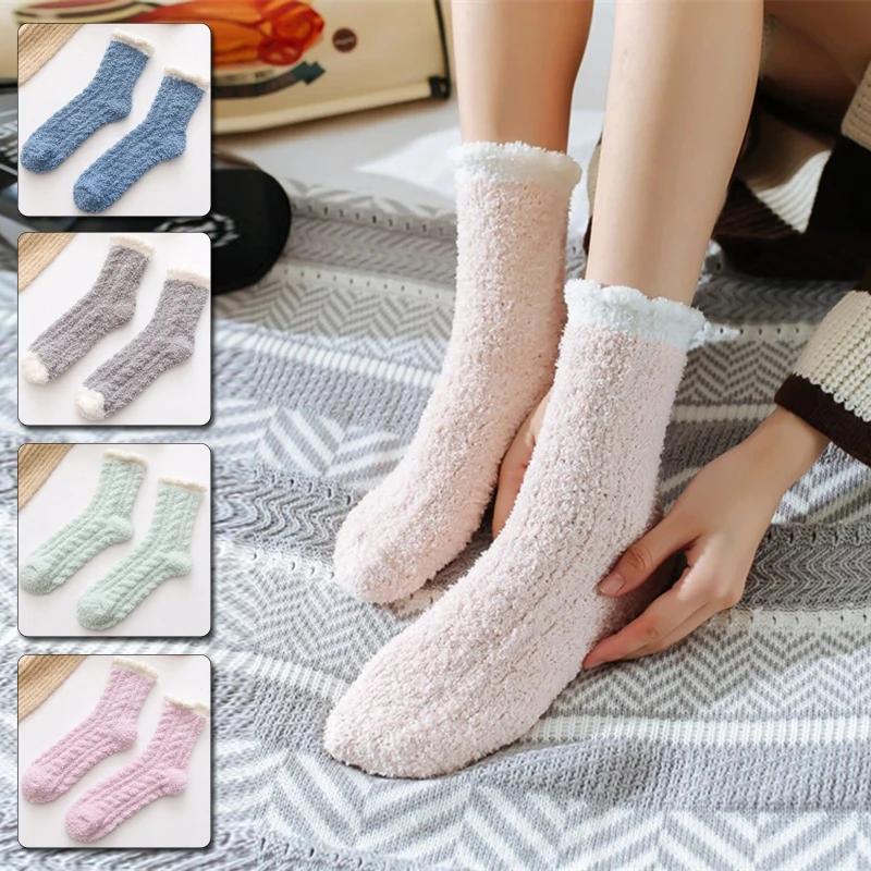 

Coral Fleece Soft Women Socks Winter Tube Socks Warm Comfortable Women's Home Cute Floor Socks Warm Sleep Socks 1 Pair