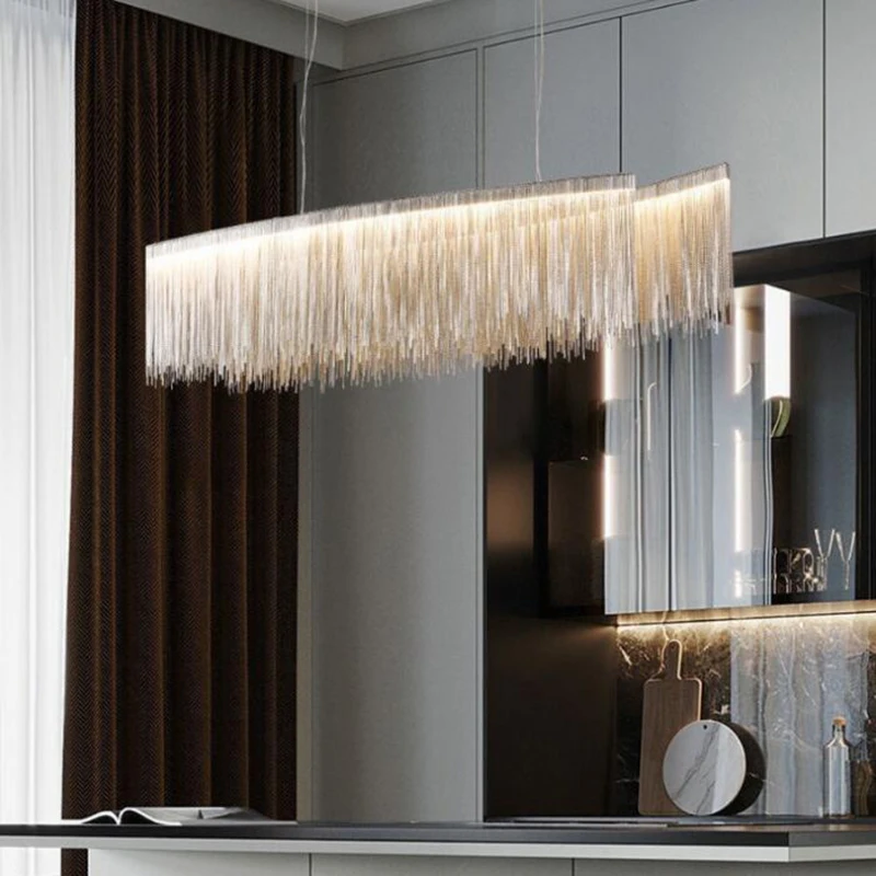 

Modern led chandelier lighting chrome long tassel lampshade decoration hotel restaurant chain chandelier lighting lighting