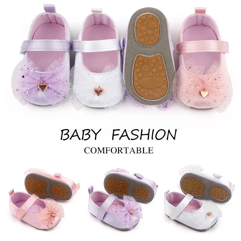 

Newborn Baby Girls First Walker Shoes PU Princess Bowknot Ribbon Dress Shoes Anti-slip Rubber Sole Toddler Crib Shoe Moccasins
