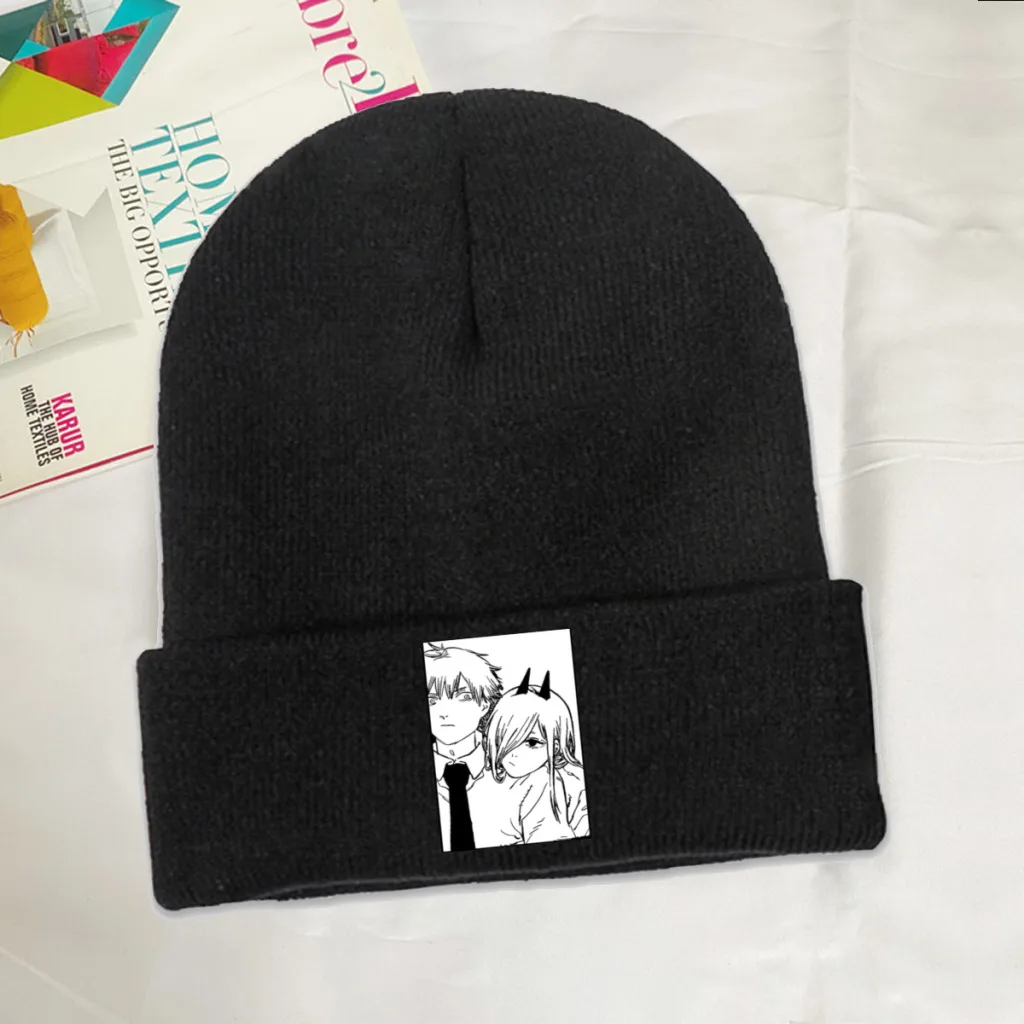 

Group Photo Skullies Beanie Chainsaw Man Denji Manga Knitted Bonnet Girls Boys Warm Caps Cycling Street Brimless Elastic Hats