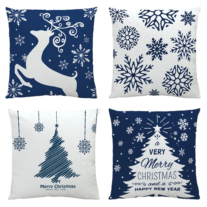 

Рождественское украшение, наволочка, мультяшный лось, снежинка, Рождественская подушка, синяя наволочка, украшение для дома, дивана