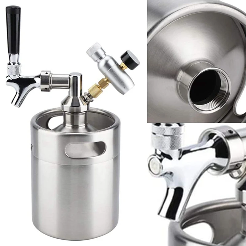 

Stainless Steel Mini Beer Keg Growler With Adjustable Tap Faucet And CO2 Injector For Beer,Soda,Wine
