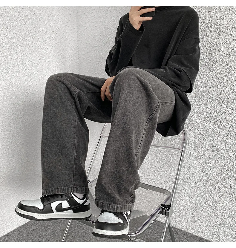 2022 Korea Baggy Wide-leg Jeans Men's Straight Casual Pants Quality Comfortable All-match Trousers Fashion Streetwear M~5XL