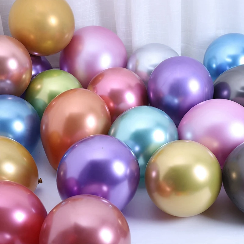 100~10Pcs Thicken 10inch Chrome Metallic Latex Balloons Wedding Birthday Party Decor Supplies Gold Silver Round Metal - купить по