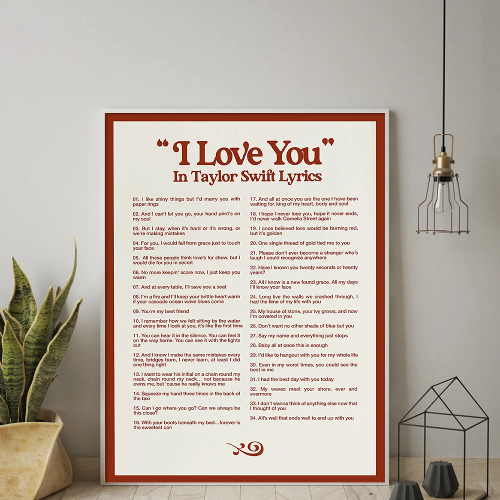 Плакат в стиле ретро с мотивами песни I Love You In Taylor-Swift, музыкальные цитаты, Картина на холсте, настенные картины, декор для домашней комнаты, подарок