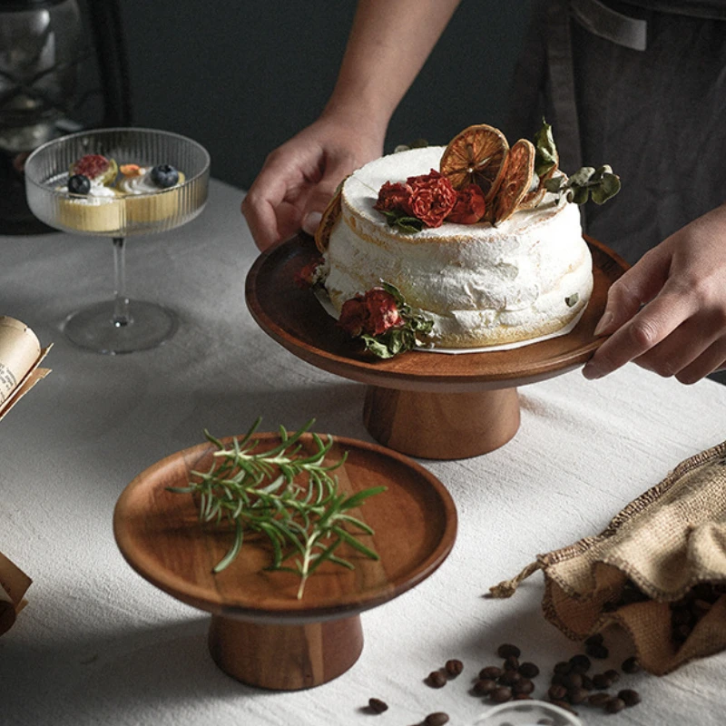 Тарелка для фруктов из дерева акации высокая нога личи украшения гостиной