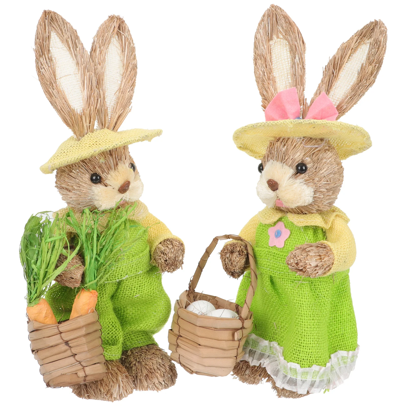 

2 Pcs Handmade Straw Rabbit Desktop Decor Easter Straw Bunny Decorate Sisal Easter Bunny Cotton Chinese Zodiac Bunny