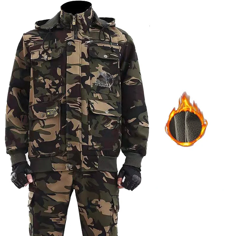 

Winter Work Clothing Sets Men Plus Velvet Thick Cotton Wear-resistant Welder Auto Mechanic Jacket Pants Labor Insurance Service
