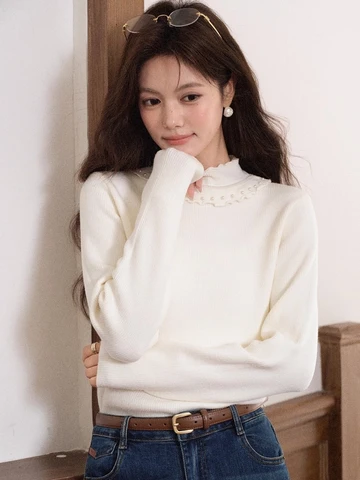 ALXNAN бежевые пуловеры из вискозы и нейлона  L58911