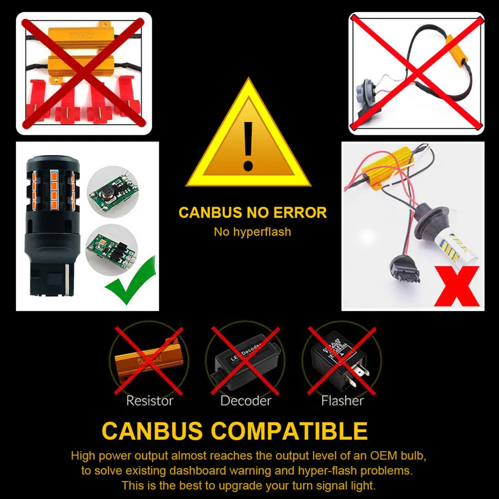 2Pcs T20 7440 LED Canbus лампа янтарный желтый ошибка бесплатно анти гипер вспышка