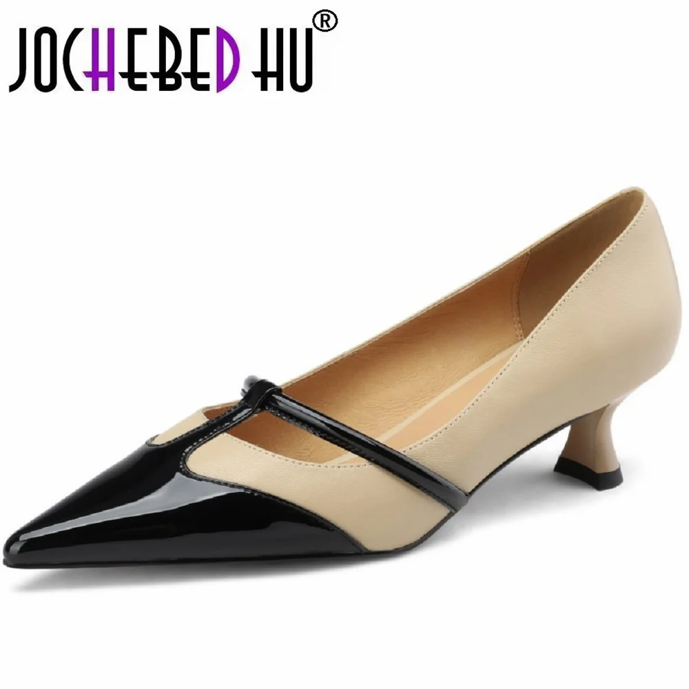 

【JOCHEBED HU】Woman Sexy High Heels Shoes Genuine Leather Strappy Heeled Mary Jane Spring Autumn Office Nude Lady Wedding Dress