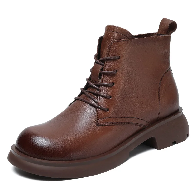 

Ankle Boots Woman 2022 New Autumn Fashion British Style Elegant Lace-up Women's Shoes Genuine Leather Black Short Boots Platform