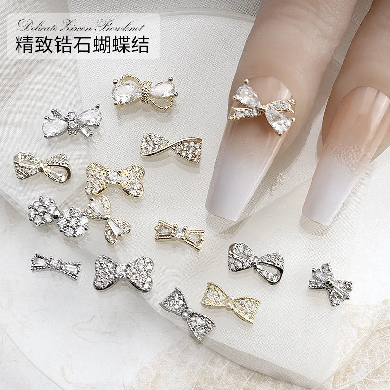 

2PCS Exquisite Luxury Zircon Pearl Bow Butterfly Full Diamonds Alloy Nail Art Rhinestones Jewelry Decoration Manicure Ornaments
