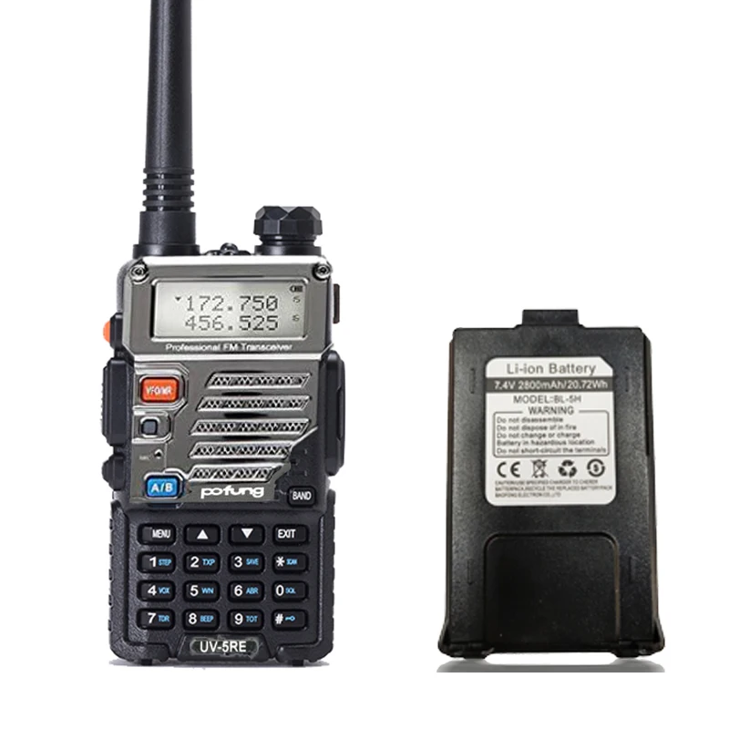 Walkie-talkie Pofung UV-5RE 8W Ham Radio Handheld with 2800mAh Battery Dual Band 136-174/400-480MHz VHF/UHF 5R PLUS