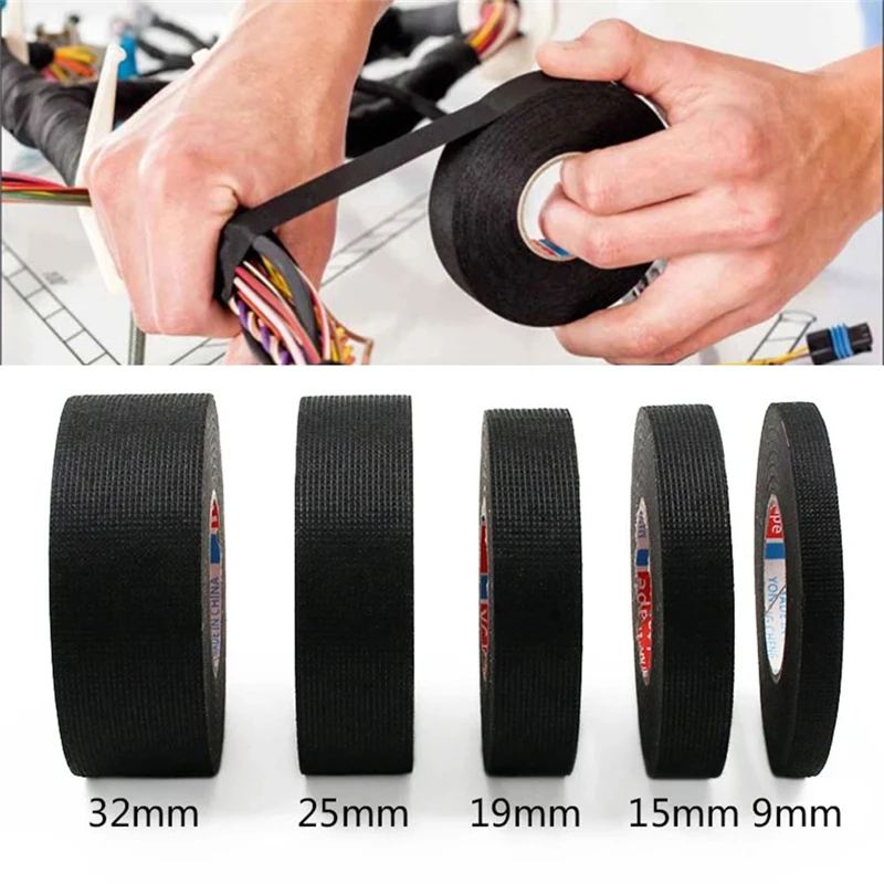

1pcs Heat Resistant Adhesive Cloth Fabric Tape Strong Electrical Tape Car Wiring Harness Tape Cloth Looms Car 9/15/19/25/32MM