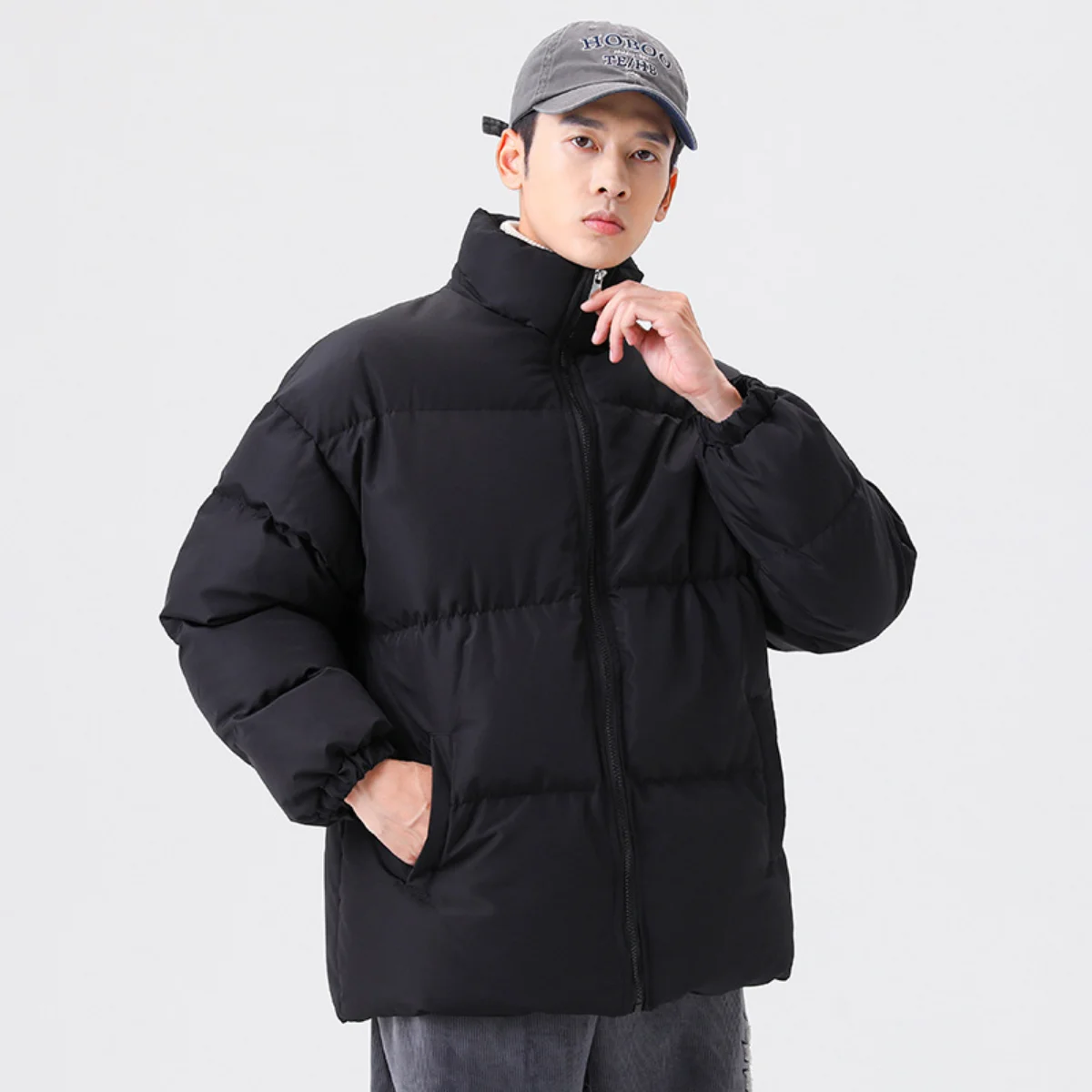 Winter New 2022 Men's Korean Version Thickened Cotton Padded Jacket Men's Stand Collar Bread Jacket Solid Color Cotton Jacket