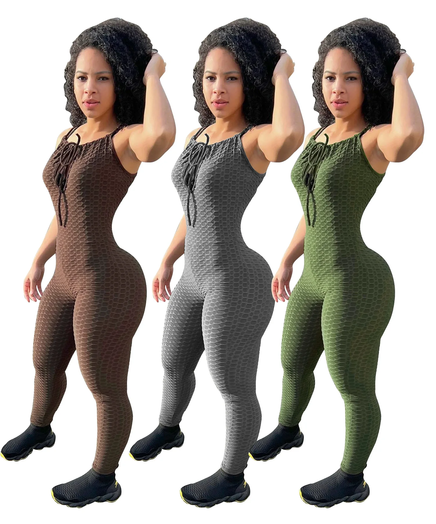 

N9311 2022 Summer Jumpsuits for Wonen New Fashion Ladies Jumpsuits Sexy Bodycon Jumpsuit Solid Jacquard Fabric Casual Bodysuit