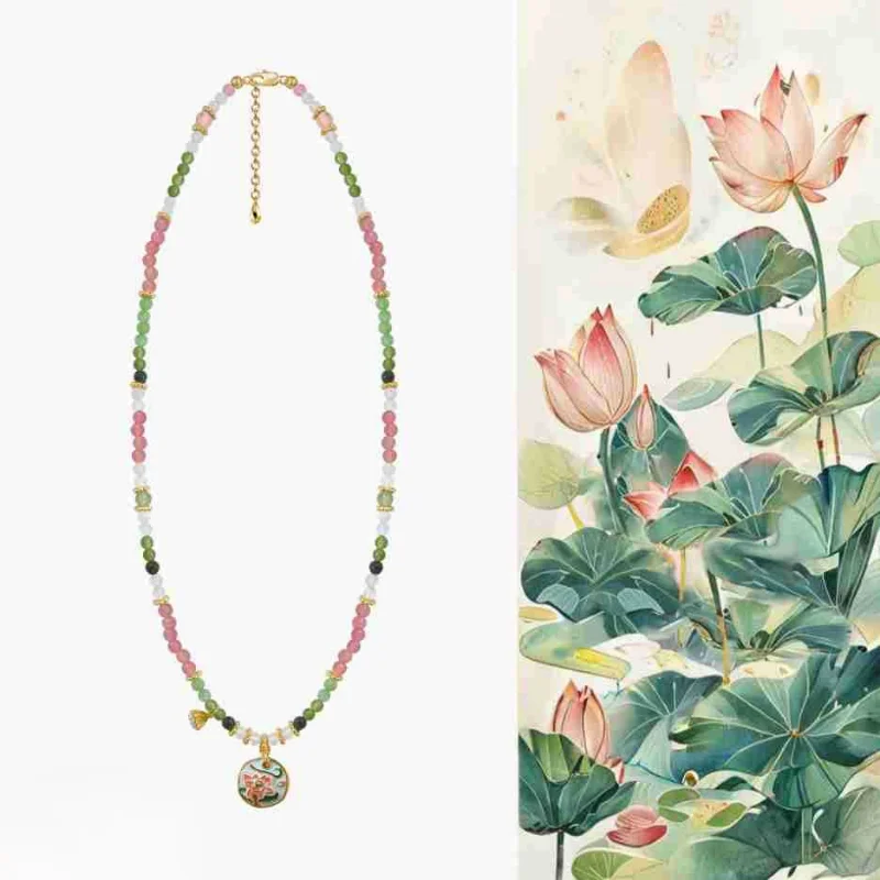 Женское ожерелье с подвеской в виде цветка бусинами