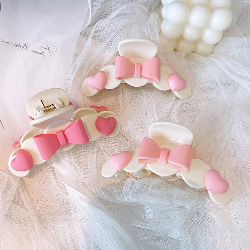 

New Pink Heart Bow Knot Sweet Claw Clip Shark Clip Elegant Temperament Ponytail Hair Clip Women Claw Crab Heawear Hair Jewelry