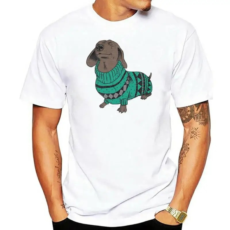 Mens Wiener Dog In Christmas Sweater Dachshund T shirt Tops wholesale Tee custom Environmental printed Tshirt cheap wholesale