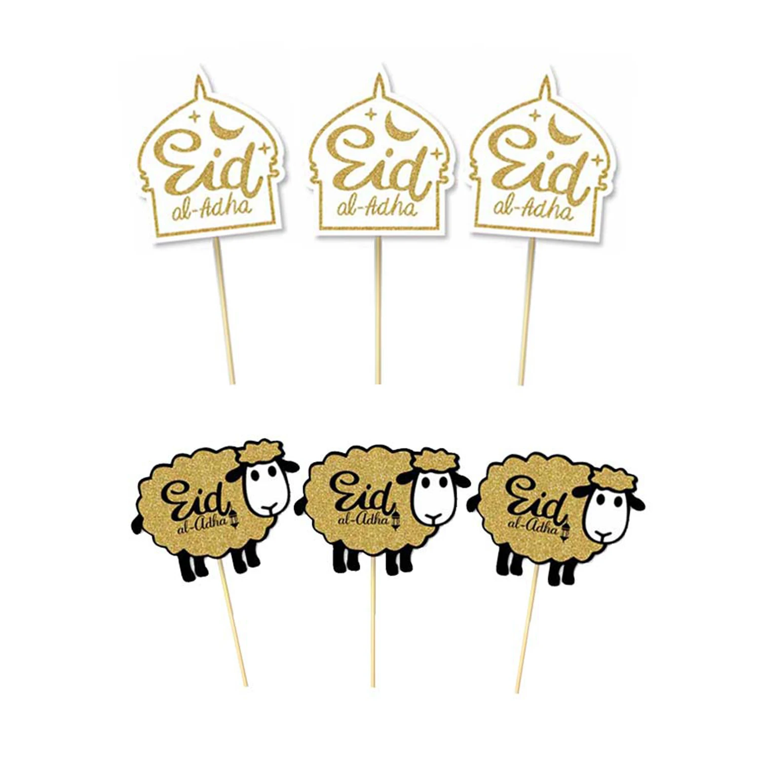 

JOLLYBOOM 24pcs Eid Al Adha Party Cake Topper Set Gold Glitter Eid Mubarak Sheep Cake Topper Muslim Eid Ramadan Party Decoration