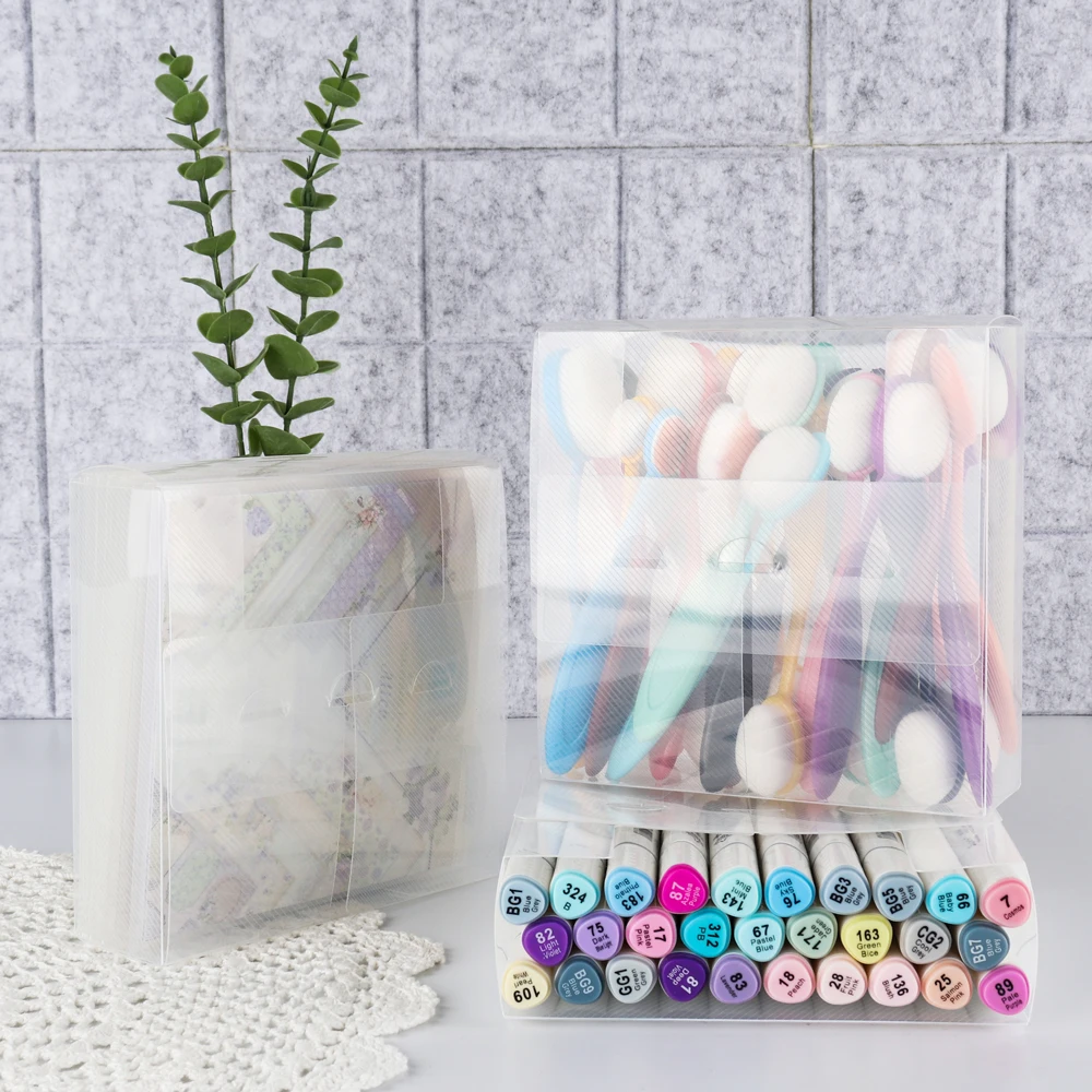 

16x16x5cm Transparent Storage Boxes for Storing Coloring Markers A2 Envelope Blending Brushes Craft Supplies Durable Plastic Box
