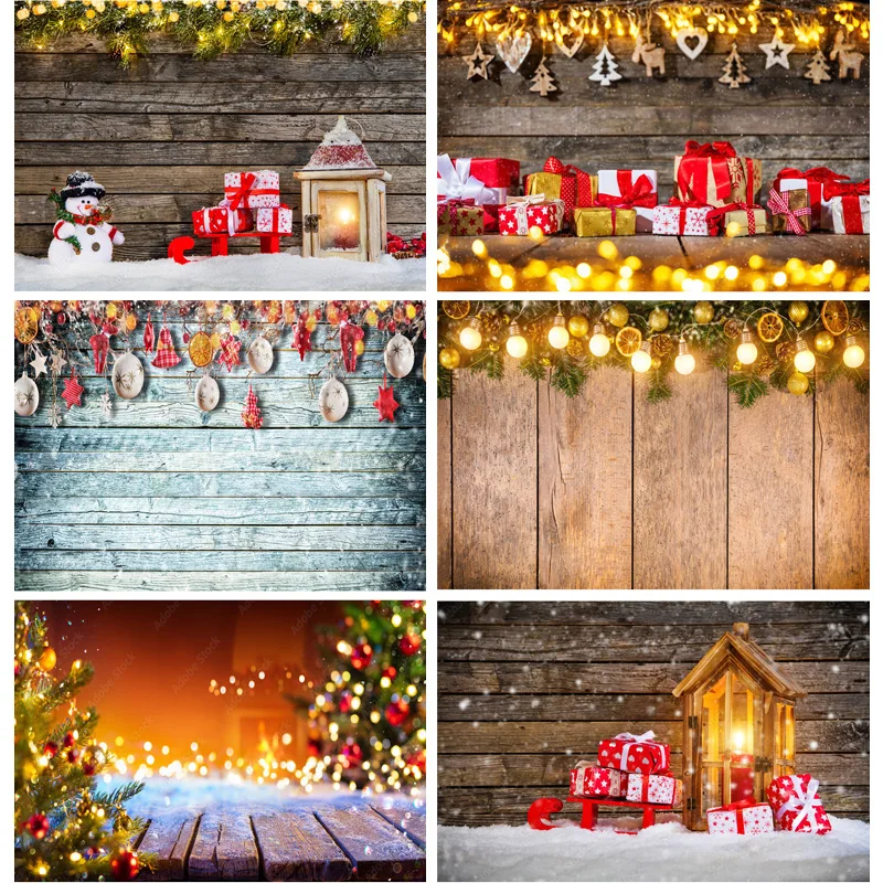 

SHUOZHIKE Christmas Wooden Planks Theme Photography Background Snowman Portrait Backdrops For Photo Studio Props SDMB-04