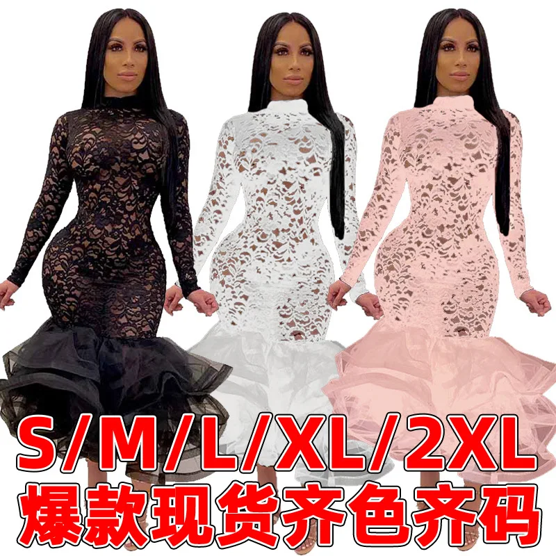 

Модное женское платье в европейском и американском стиле, ажурное кружевное платье с длинным рукавом, женские платья для ночного клуба