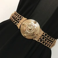 big flower cinturon gold chain belt elastic corset belts for women metal stretch ketting riem golden designer cummerbunds