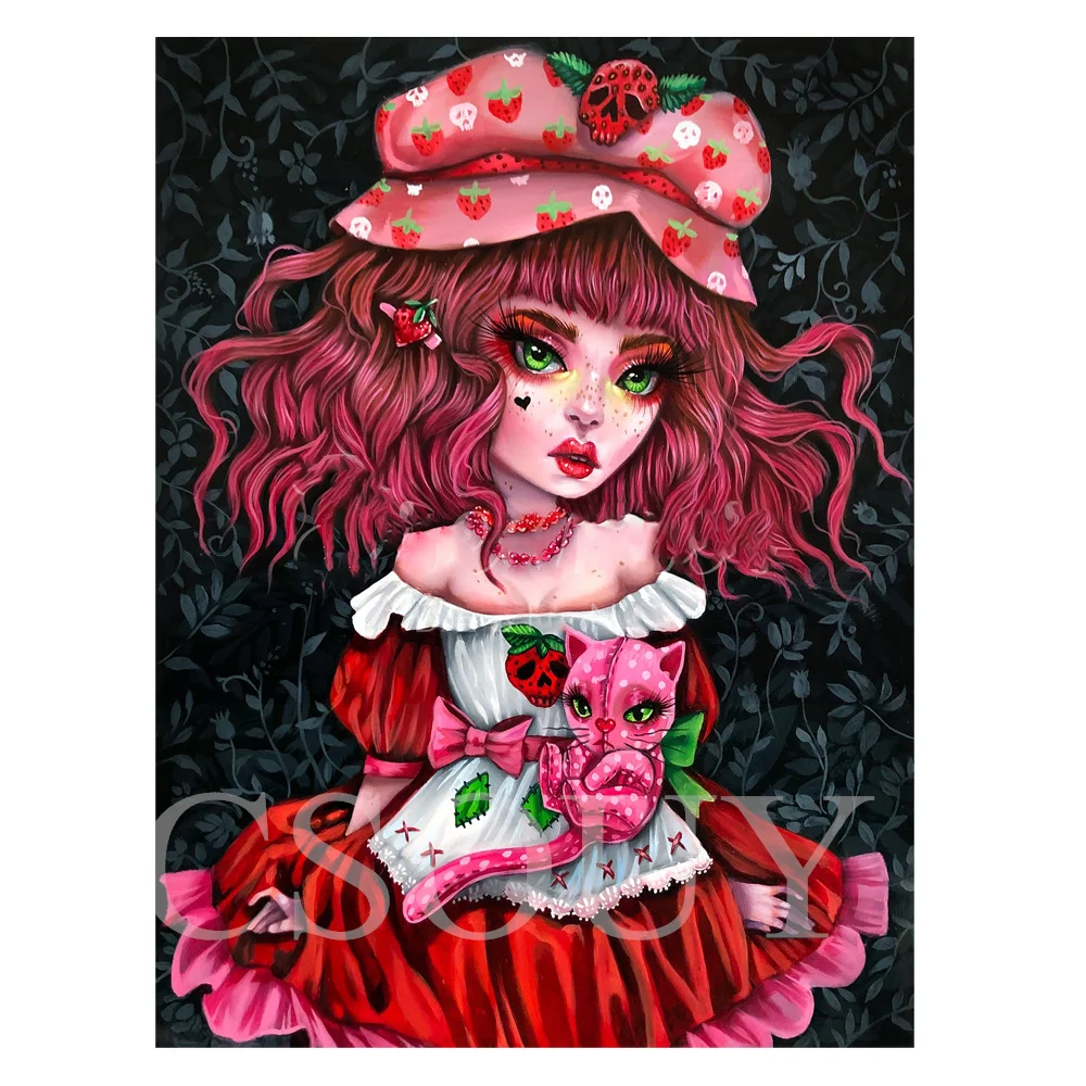 New 5D Diy Diamond Painting Cross Stitch Red Girl Flowers Full Square/Round Diamond Embroidery Gift Home Decor Mosaic Needlework