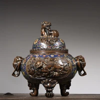 11 tibetan temple collection old bronze cloisonne lion elephant head binaural three legged incense burner ornament town house