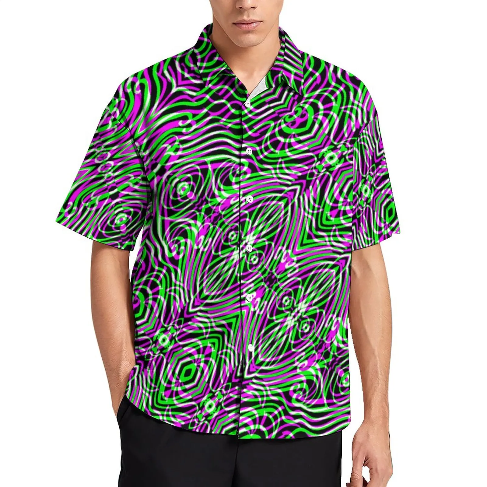 

Geometry Casual Shirts Fluid Lines Print Beach Shirt Hawaiian Harajuku Blouses Men Printed 3XL 4XL
