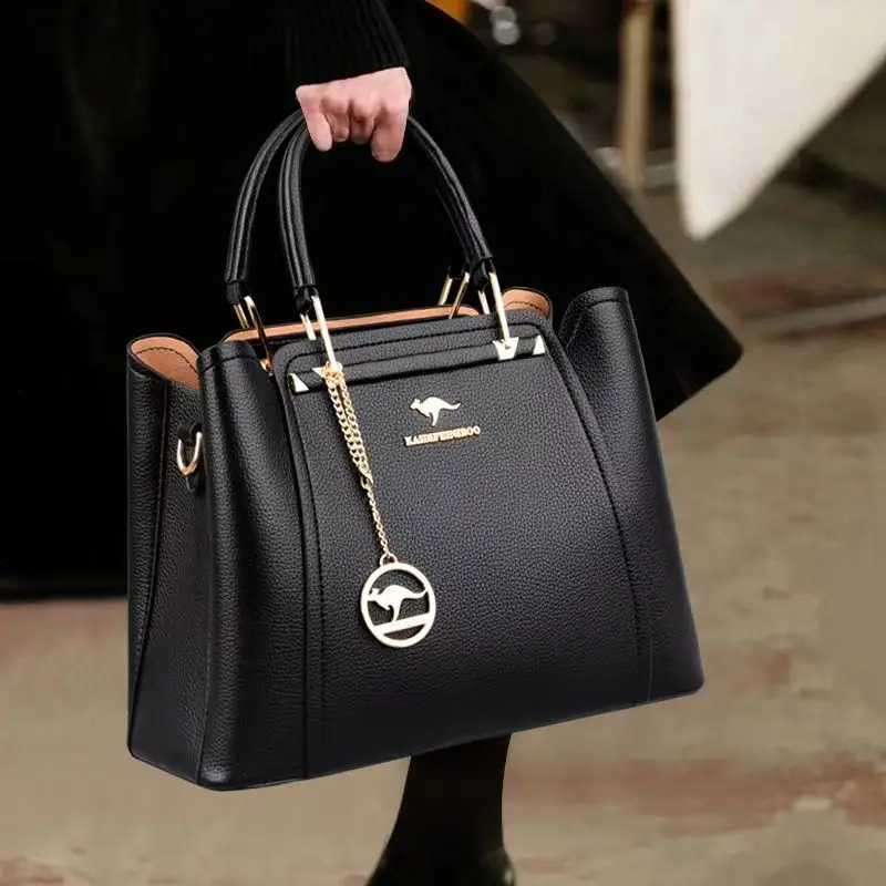 

Kangaroo Women's Bag 2022 New Genuine Leather Handbag Versatile Fashion Cowhide Crossbody Mother Shoulder Bag