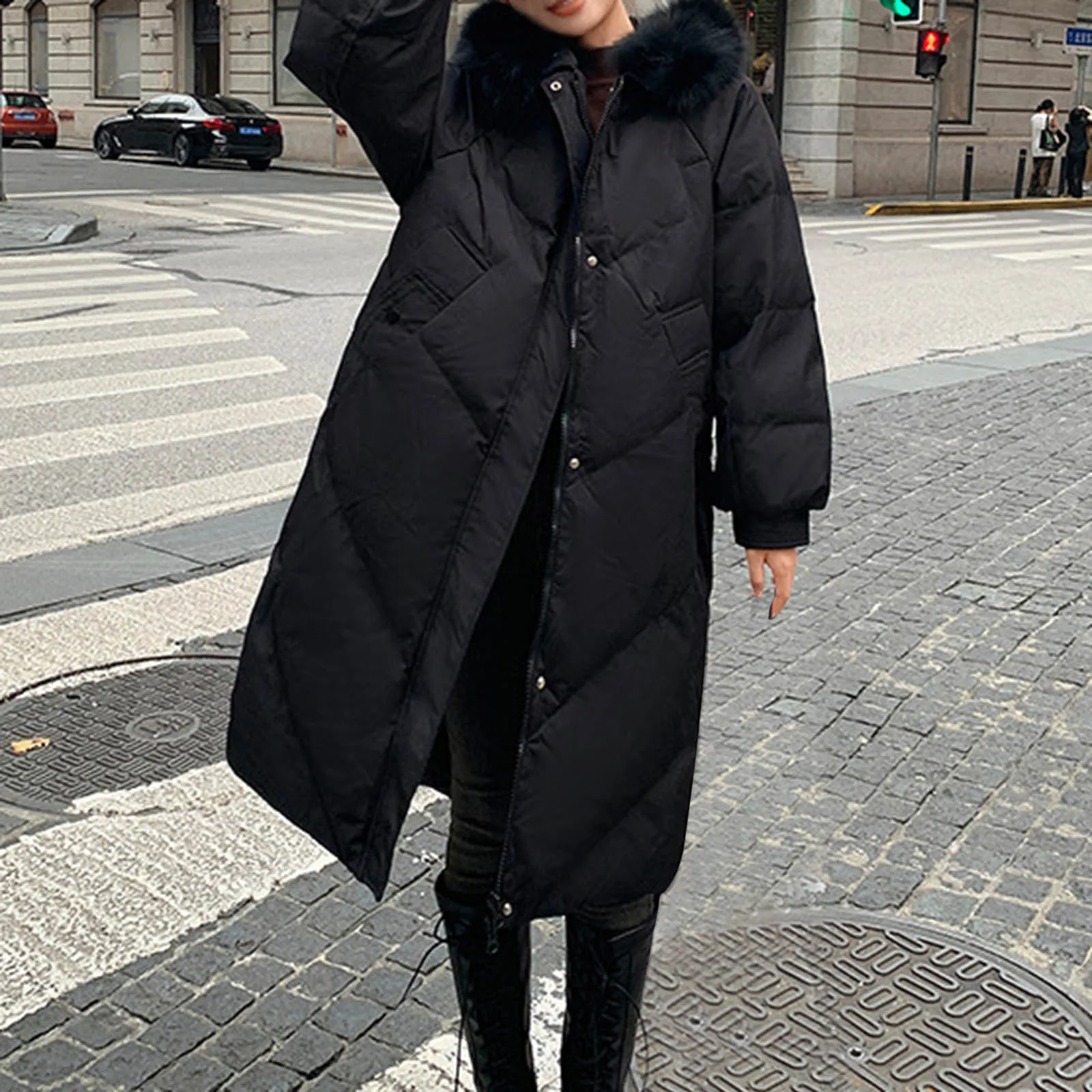 

Women's Cotton Padded Clothes Large Solid Color Warm Wool Collar Thick Coat Slim Cotton minus 33 Jacket Winter Jackets