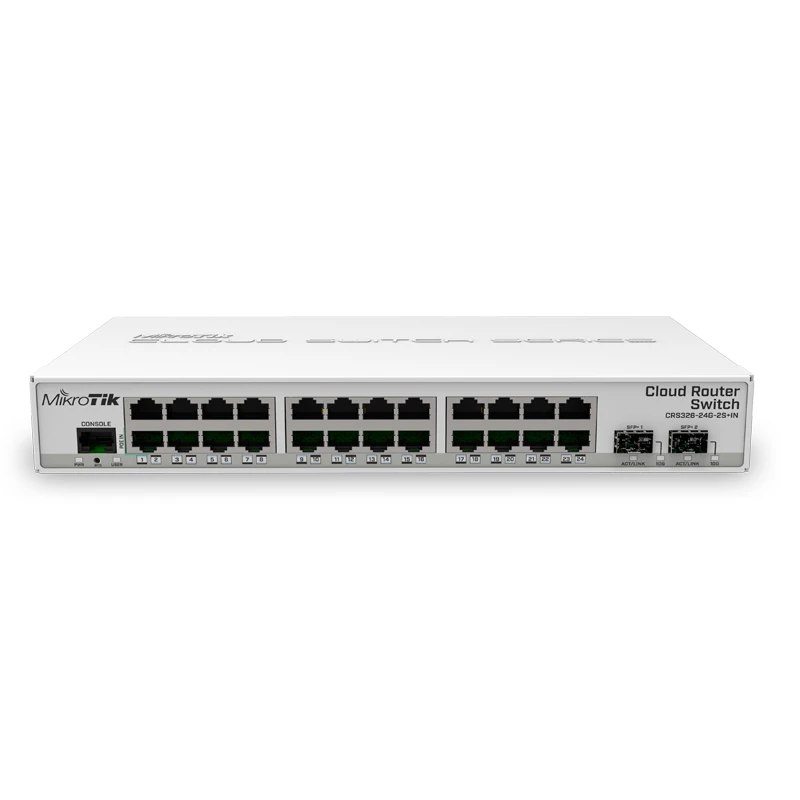 Mikrotik Switch CRS326-24G-2S+IN 24 Gigabit ports, 2x10G SFP+ cages, desktop case, server room power for your home