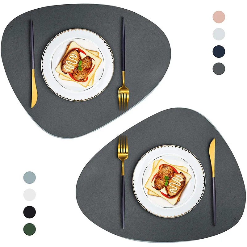 

2PCS European-style Leather Feel Western Placemats Washable Drop-shaped Heat-insulating Placemats Coasters Tablecloths