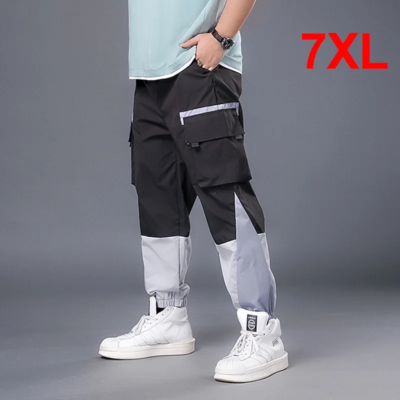 

Cargo Pants Men Joggers Sweatpants Patchwork Color Block Trousers Plus Size 7XL Casual Streetwear Male Pant Elastic Waist HA123