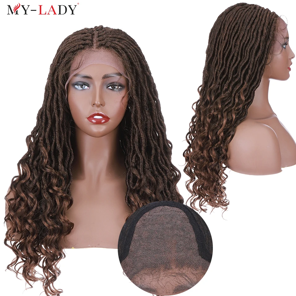 My-Lady 25inches Synthetic Lace Front Braids Wig Braid For Black Woman Long Culy African Hair Faux Locs Goddess Braided Wigs