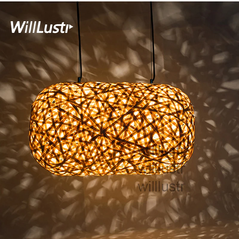 

Bamboo Pendant Lamp Wood Suspension Light Handmade Hanging Lighting Cocoon Hotel Restaurant Lounge Ceiling Chandelier