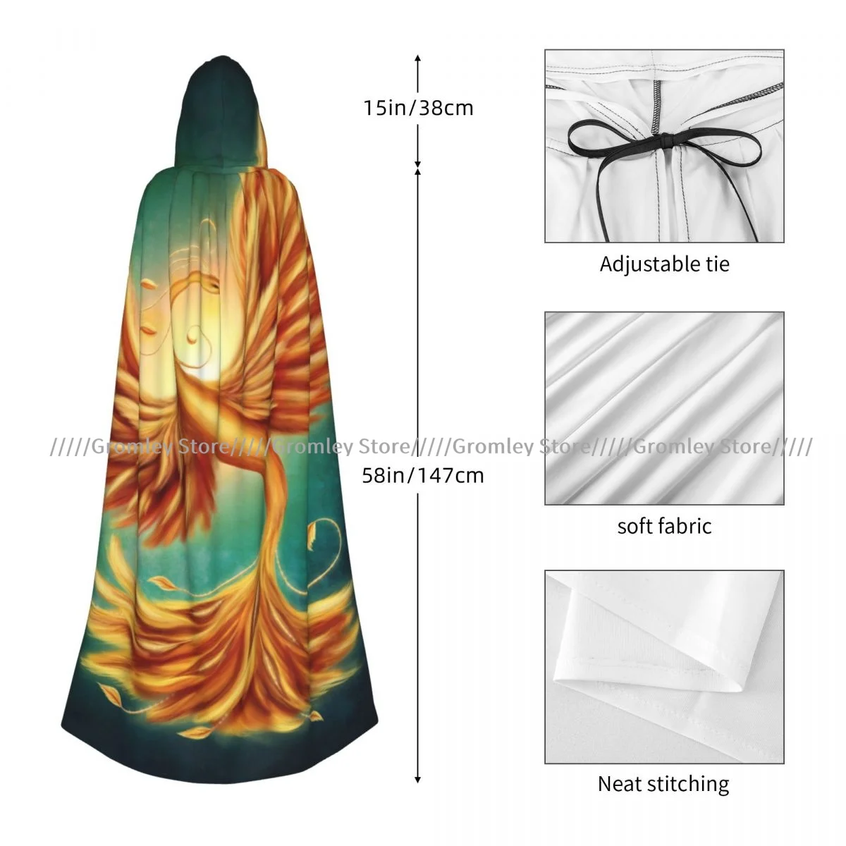Магический Феникс плащ для взрослых с капюшоном средневековый костюм ведьма