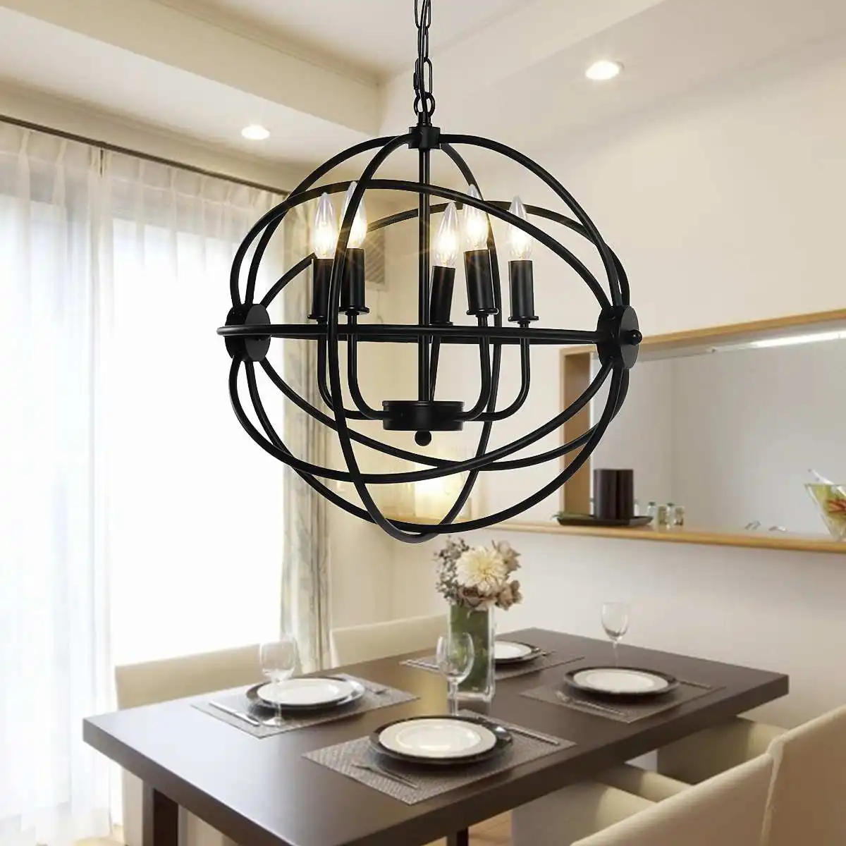 Antique Style Industrial Vintage Light Ceiling Chandelier 5 Lights Decorative Luminaire Metal Hanging Lamps for Ceiling