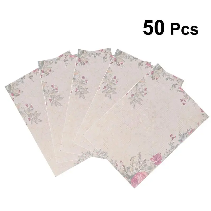 

50pcs European Style Paper Retro Writing Paper Vintage Letter Paper Romantic Stationery (Green Rose)