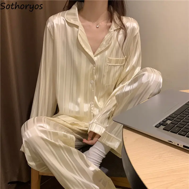 

Tender Lovely Pajama Sets Women Loose Cozy Cozy Sweet Girls Simple Sleepwear Long Sleeve Spring Lounge Wear Ulzzang Loose Print